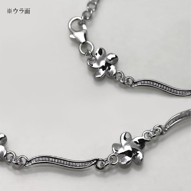 ハワイアンジュエリー ブレスレット WAVEバー 花 プルメリア 長さ調節可能 シルバー925 ロジウムコーティング ジルコニア パーツ アジャスター 彼女 妻 女性 レディース 誕生日 プレゼント クリスマス 【品番：SBR3638】
