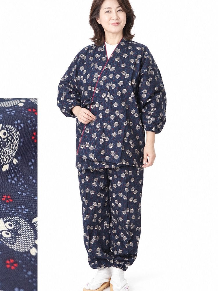 作務衣 楽粋 総柄 日本製 女性 婦人 さむえ 綿100％ 6220 OK-20 レディース 部屋着 作業着 ルームウエア 制服 ユニフォーム 和食店 仕事着 母の日 ギフト 敬老の日 クリスマスギフト プレゼント 和柄 和装