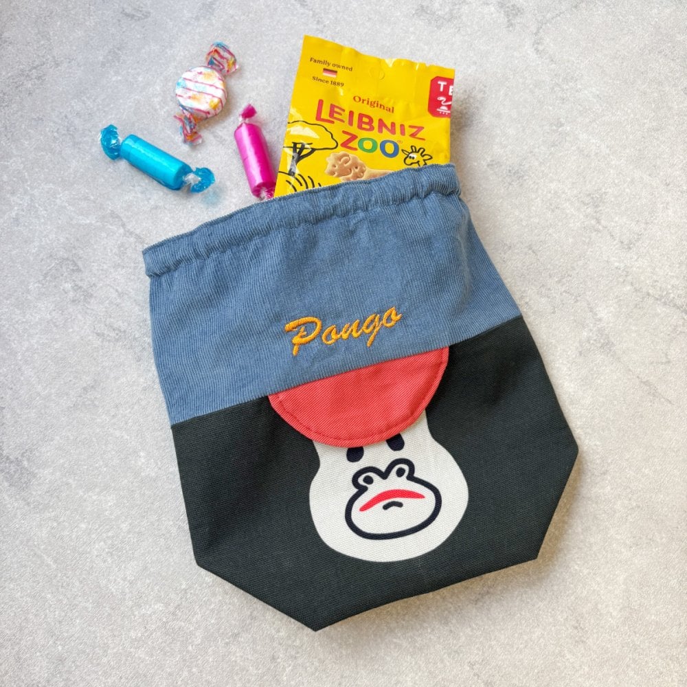 【名入れ】コーデュロイキャップごりらのころりん巾着 お弁当グッズ おにぎり入れ ランチセット サル ゴリラ アニマルグッズ 温泉グッズ オリジナルプリント