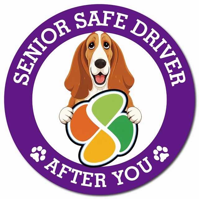 カーサイン 高齢者マーク SENIOR SAFE DRIVER バセットハウンド マグネット 強力 直径13cm 肉球 日本製 車 ステッカー