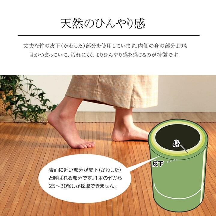 夏ラグ 夏用カーペット 竹 ラグ カーペット 無地 自然素材 丈夫 ひんやり 孟宗竹 皮下使用 約250×250cm