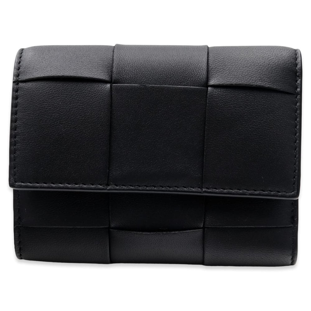 選べる2色 ボッテガヴェネタ BOTTEGA VENETA 三つ折り財布 レディース メンズ マキシイントレチャート 本革 ミニ財布 小銭入れ付き ブラック トープグレー カード6枚 750245 V3UO1