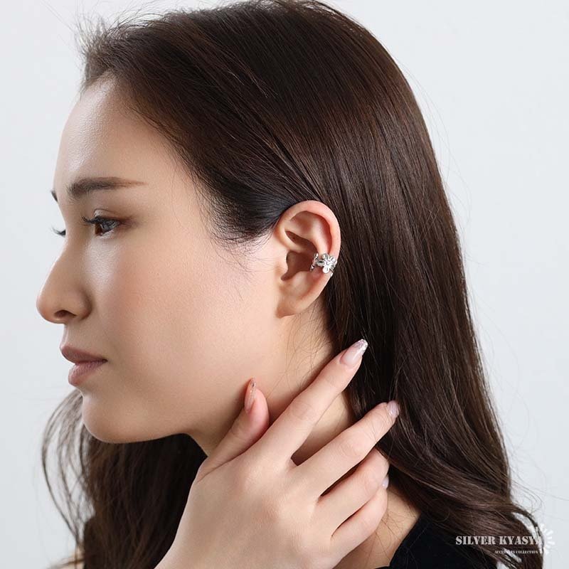 ステンレス フラワーイヤーカフ お花イヤーカフ シンプル かわいい 透かし メタル ゴールド 18KGP シルバー 片耳1点 プチプラ 耳の穴不要 痛くない レディース 女性 金属アレルギー対応フェイクピアス ノンホール イヤリング