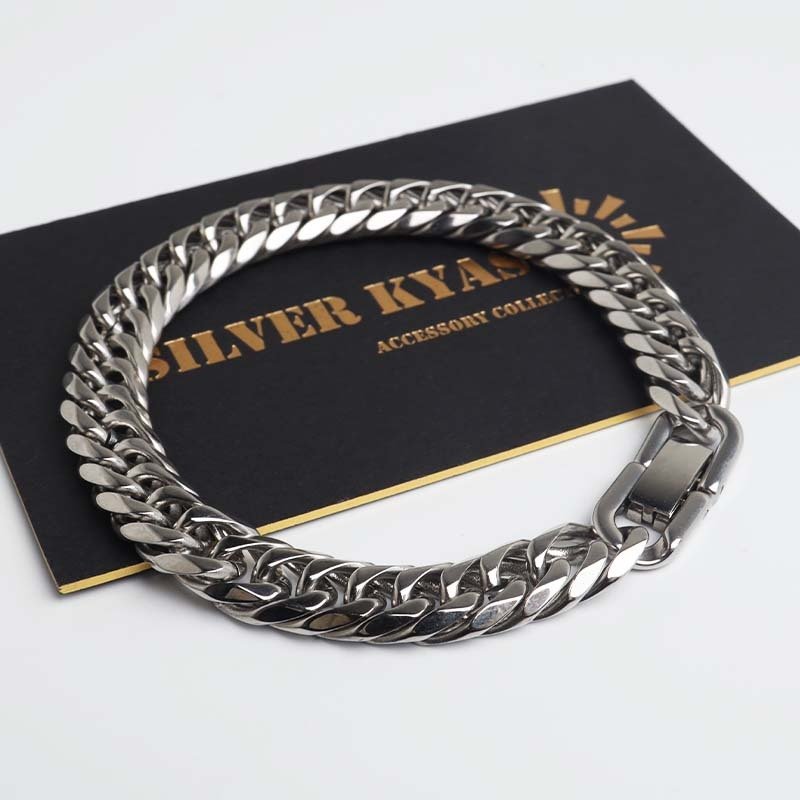 ステンレス ダブル喜平ブレスレット チェーンブレスレット メンズブレスレット 6面カット 幅8mm 18cm 21cm 中折れ式 定番 人気 存在感 男性 金属アレルギー対応