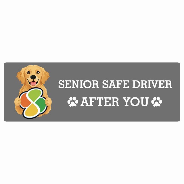 カーサイン 高齢者マーク SENIOR SAFE DRIVER ゴールデンレトリバー ステッカー シール 長方形 20x6.7cm 肉球 日本製 車
