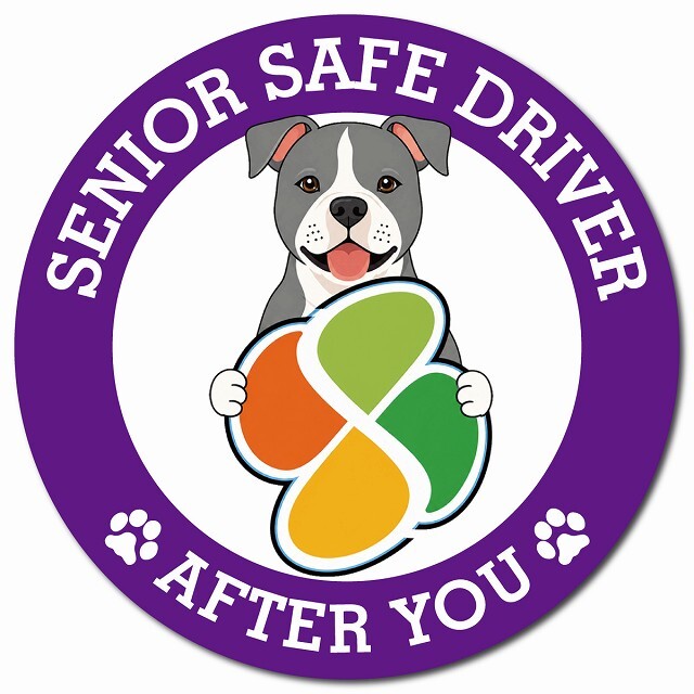 カーサイン 高齢者マーク SENIOR SAFE DRIVER アメリカンスタッフォードシャーテリア マグネット 強力 直径13cm 肉球 日本製 車 ステッカー