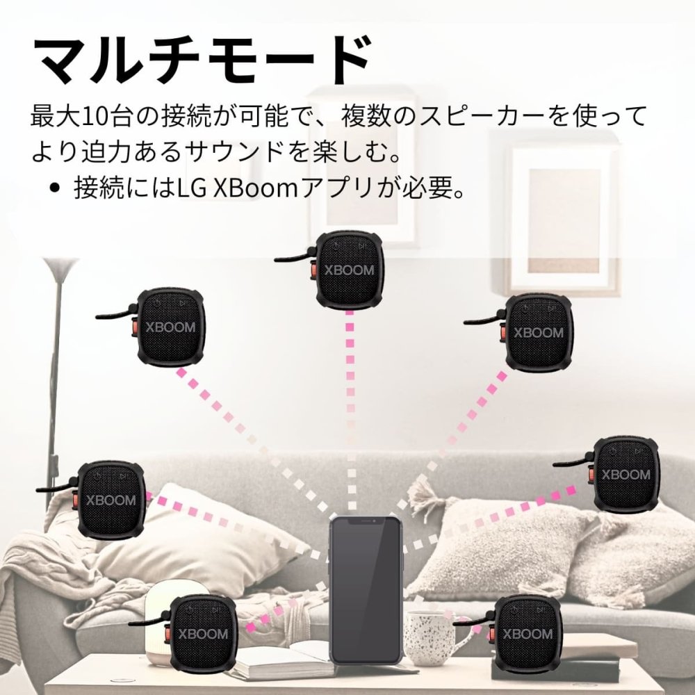 LG XBOOMGo スピーカー XG2T   ワイヤレスポータブルスピーカー   2個パック   万能ストラップで結べる   低音強化   迫力のある音   アウトドアを盛り上げる、ポータブルスピーカー