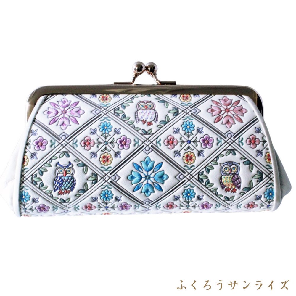 浅草文庫 がま口 財布 花菱 親子 WA-4 コインケース 小銭入れ 友禅染 浅草 文庫革 江戸小紋 ミニ ガマ がまぐち 送料無料 レザー 牛革 レディース ギフト プレゼント