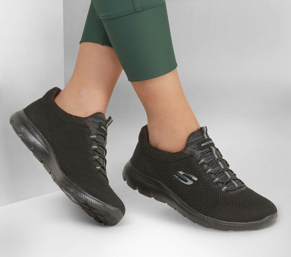 スケッチャーズ レディース スニーカー サミッツ クール クラシック SKECHERS 149206W スリッポン ワイド幅 軽量 ブラック 黒 ウォーキング 歩きやすい　
