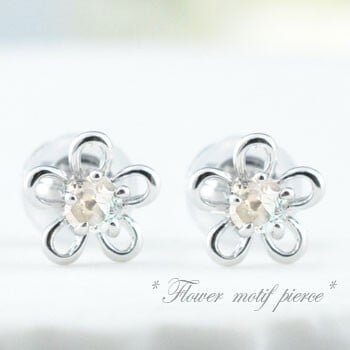ピアス 18金 レディース ブルームーン 花 ホワイトゴールドk18 フラワー カラーストーン 花ピアス 6月誕生石 スタッドピアス クリスマス