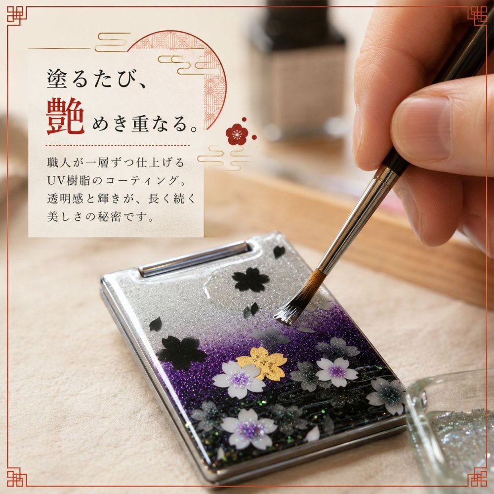 職人の手作り！和柄コンパクトミラー『塀』名入れ 送料無料 和柄 和モダン 和雑貨 和小物 手鏡 折りたたみ 桜 伝統工芸 職人 手作り ハンドメイド 記念日 プレゼント ギフト