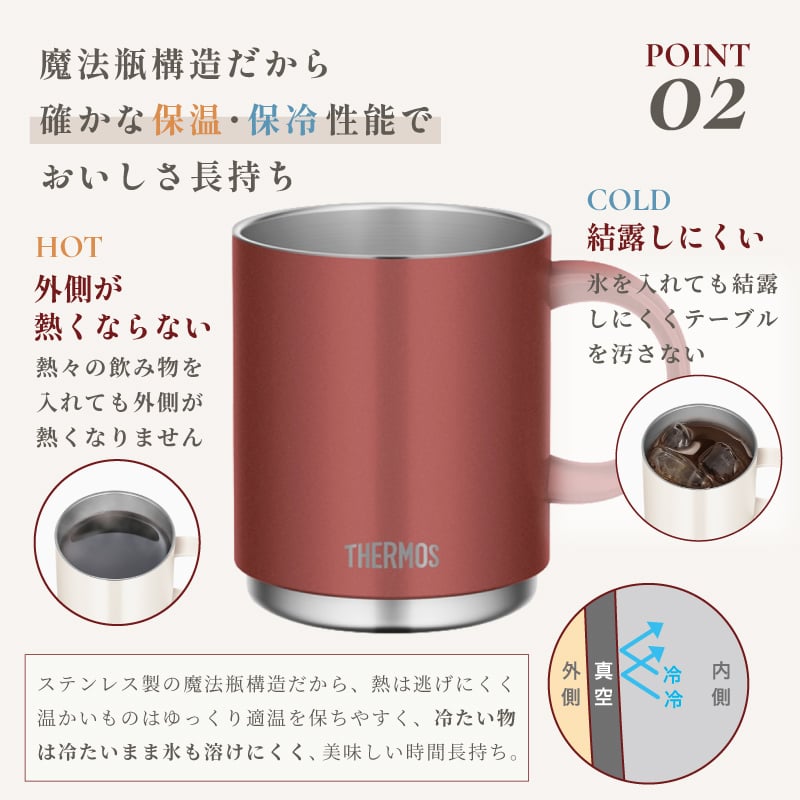 ★【名入れ無料 プレゼント】サーモス THERMOS 真空断熱マグカップ選べるサイズ＆カラー JDS-351/352/452 350ml 450ml 全10色 【イニシャルデザイン】食洗機対応 保温 保冷 スタッキング マグカップ