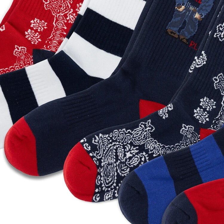ポロラルフローレン：RL DENIM BEAR ソックス 6PK (アソート)[ソックス/ 男性下着/ メンズインナー/人気ブランド/おすすめギフト/誕生日プレゼント/メンズファッション]
