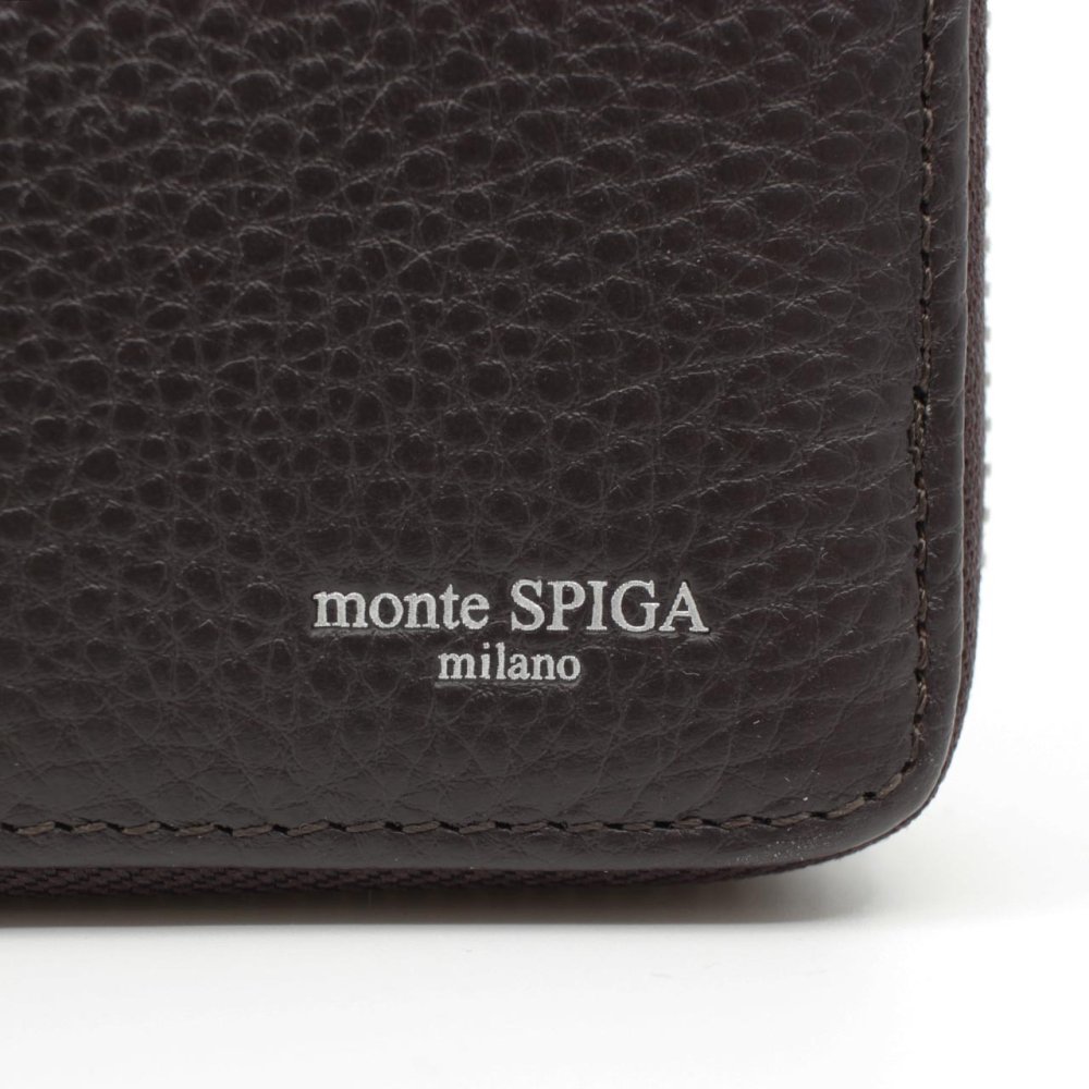 モンテスピガ　monte SPIGA　ラウンドファスナー二つ折り財布　MOSMSP701DBR　ダークブラウン　濃茶　シュリンクレザー　牛革　ジップアラウンド ウォレット