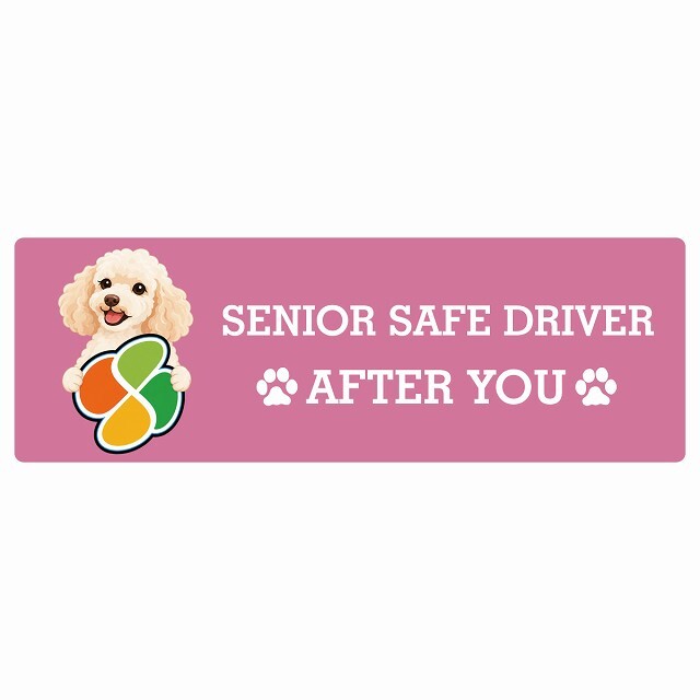 カーサイン 高齢者マーク SENIOR SAFE DRIVER ミディアムプードル ステッカー シール 長方形 15x5cm 肉球 日本製 車