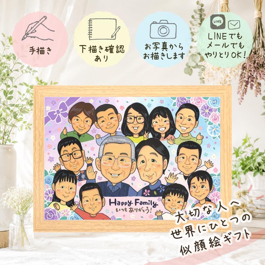 誕生日のギフトに、写真とは違うぬくもりが伝わる似顔絵です。 ギフト 家族 似顔絵 プレゼント 贈り物 手描き 名入れ 誕生日 記念日 お祝い 記念 家族 大人数 家族 ご両親 両親 祖母 祖父 下書き確認 名入れ 修正無料 親孝行 サプライズ 似てる 喜ばれる 宝物 家族 一生もの 初任給 メモリアルギフト お祝い返し 傘寿祝い 米寿祝い 感動 結婚祝い バレンタインデー 古希祝い 応援 白寿祝い