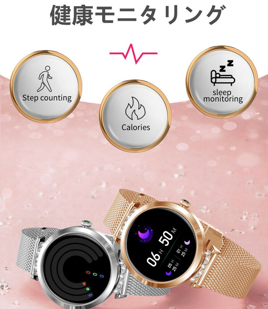 スマートウォッチ NY22 1.09インチ 24時間 多機能 電話、LINE、SMS、Twitter、Facebook、通知 天気予報 バッテリー 150mAh 活動 生理 睡眠  多機能 音楽再生 便利 IPX68防水iPhone Android 対応 日本語 対応 音楽再生 レディース 3色 実用的 プレゼント