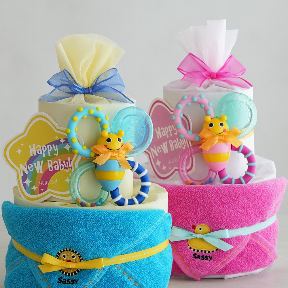 Sassy baby カミカミみつばちタオルおむつケーキ | 出産祝い ベビーシャワー sassy タオル 赤ちゃん 男の子 女の子 かわいい プレゼント ギフト 贈り物 カミカミみつばち