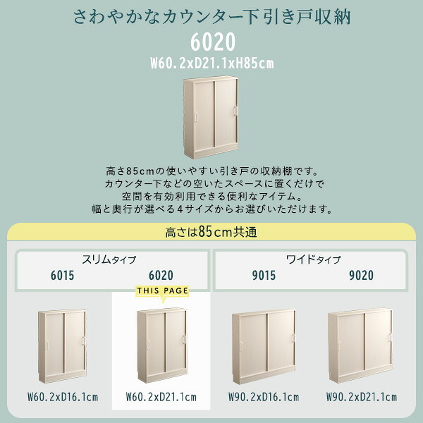 食器棚 キッチン収納 さわやかなカウンター下引き戸収納6020 FKSS-6020--WHW ホワイトウォッシュ 幅60cm・奥行20cm ホームテイスト カウンター下 引き戸 薄型 幅60cm 奥行20cm キッチン 収納 スリム 薄型収納 台所：
