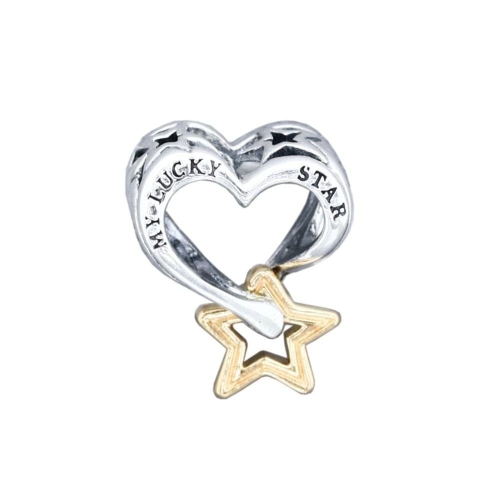 ボックス・ショッパー付 PANDORA(パンドラ) ★ Lucky Star & Heart Charm ★ラッキースター＆ハート チャーム ★ ブレスレット カスタマイズ アクセサリー シンプル 日常使い 誕生日 記念日 母の日 プレゼント ギフト｜チャーム 単品
