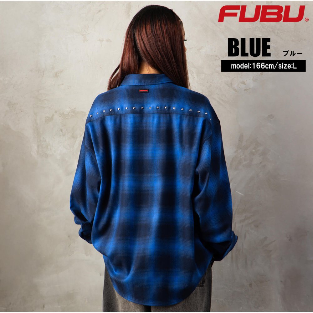 FUBU フブ チェックシャツ メンズ レディース fam-62100 スタッズ オンブレチェック ネルシャツ 長袖 シャツ スナップボタン 刺繍 オーバーサイズ ストリート ヒップホップ ダンス カジュアル M L XL XXL 2026FW Karlas