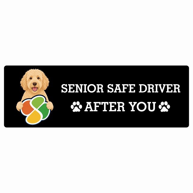 カーサイン 高齢者マーク SENIOR SAFE DRIVER ラブラドゥードル ステッカー シール 長方形 20x6.7cm 肉球 日本製 車