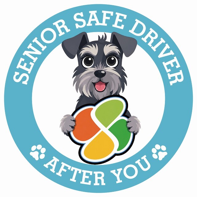 カーサイン 高齢者マーク SENIOR SAFE DRIVER ミニチュアシュナウザー ステッカー シール 直径13cm 肉球 日本製 車