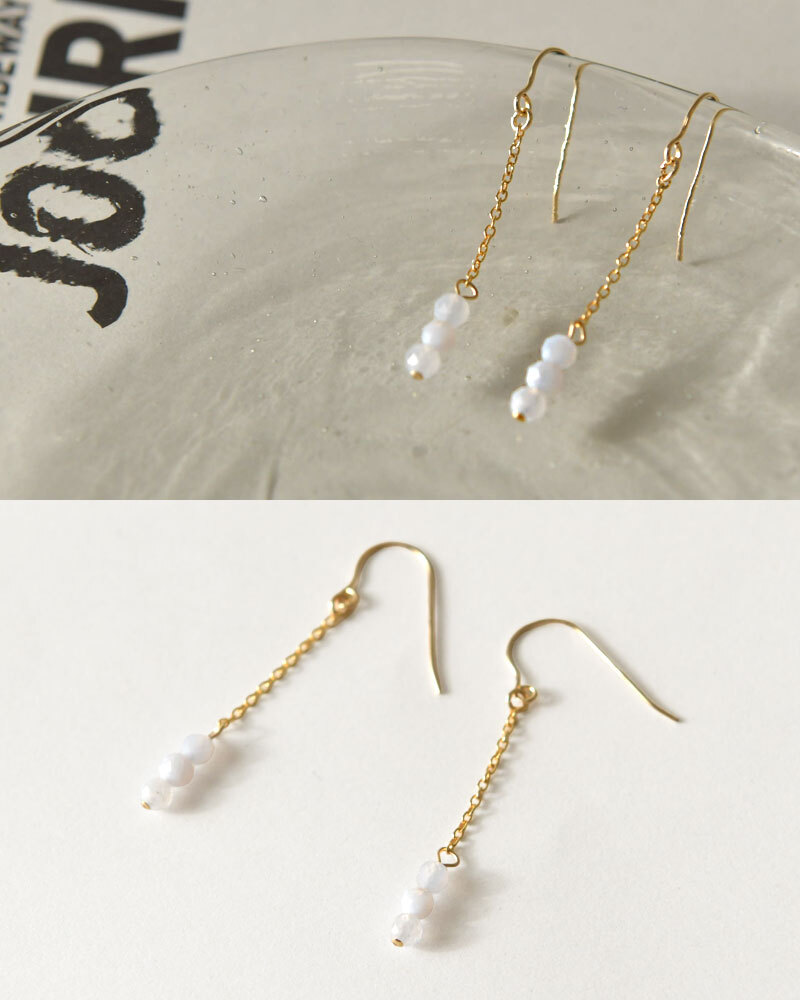 【SAWA サワ】14KGF ブルーレースアゲート 3連ピアス (14k-P-30)レディース 秋 冬 ハンドメイド 手作り 作家 アクセサリー ナチュラル シンプル おしゃれ コーディネート ブランド  人気 60代 50代 40代 30代 きれいめ 母の日 クリスマス ギフト プレゼント