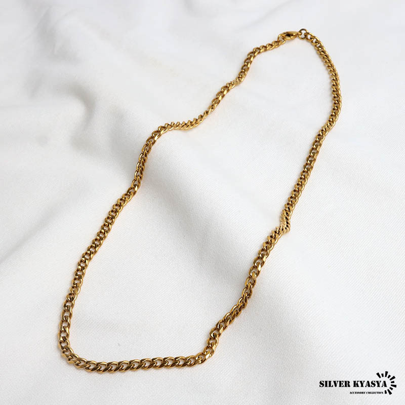 チタン 幅4mm 喜平ネックレス ゴールド メンズ 細身 チェーン アクセサリー シンプル 首飾り 金色 ベーシック カジュアル きれいめ 大人 スタイリッシュ 単品使い 重ね着け コーディネート 定番デザイン 金属アレルギー対応