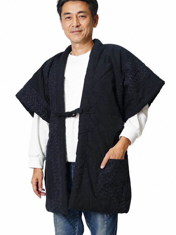 綿入り はんてん 日本製 半天 どてら メンズ やっこ 板締め切り替え 7590 MI-02 冬 丹前 はんてん 還暦 ちゃんちゃんこ ハンテン 部屋着 ルームウエア