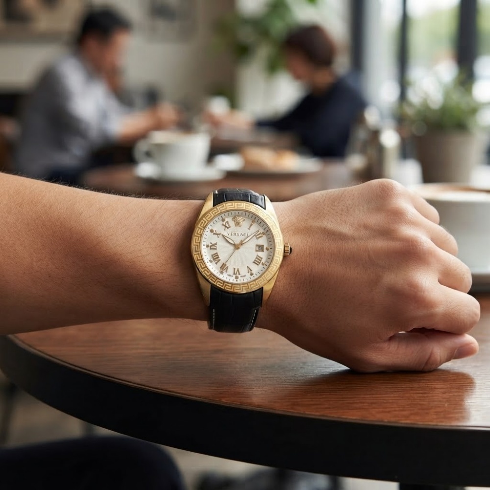 ヴェルサーチェ 腕時計 メンズ ゴールド シルバー ブラック 42mm VERSACE V-SPORT ブイスポーツ グレカ メデューサ 黒 レザー 革ベルト スイス製 メンズ腕時計 高級 ブランド おしゃれ プレゼント ギフト 卒業 入学 お祝い