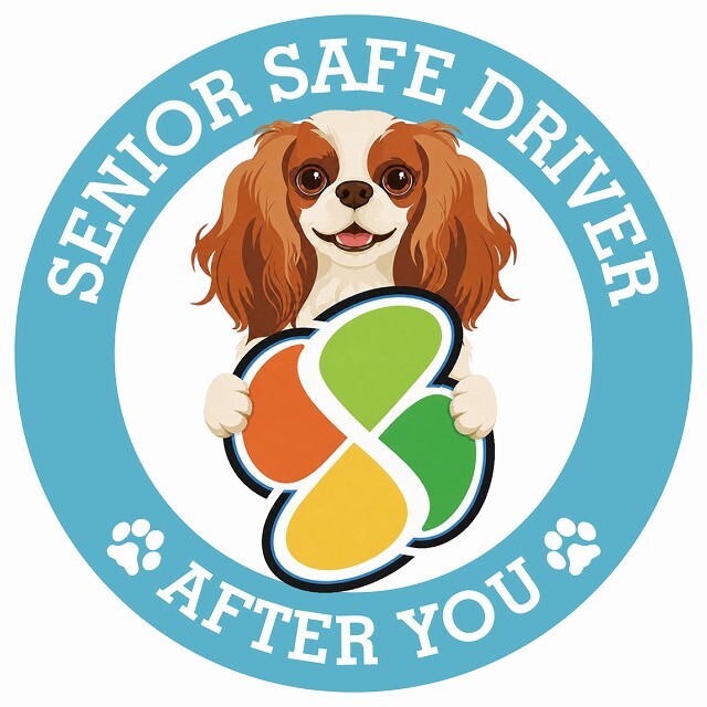 カーサイン 高齢者マーク SENIOR SAFE DRIVER キャバリアキングチャールズスパニエル ステッカー シール 直径13cm 肉球 日本製 車