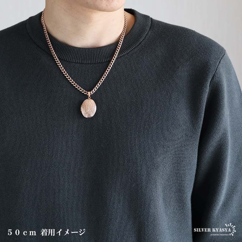 ステンレス ロケットネックレス HIPHOP 喜平チェーンネックレス ロケットペンダント マリアネックレス 写真 記念 思い出 50cm 60cm ピンク 6面カット 聖母 メンズ 男性 金属アレルギー対応