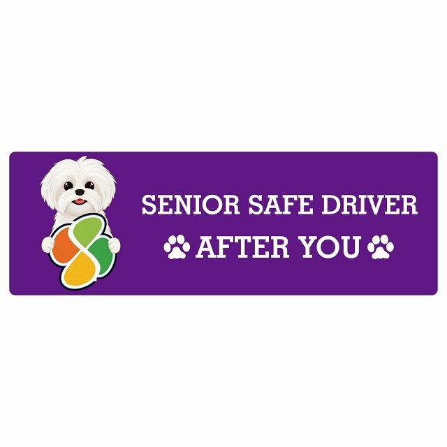 カーサイン 高齢者マーク SENIOR SAFE DRIVER マルシーズー ステッカー シール 長方形 15x5cm 肉球 日本製 車