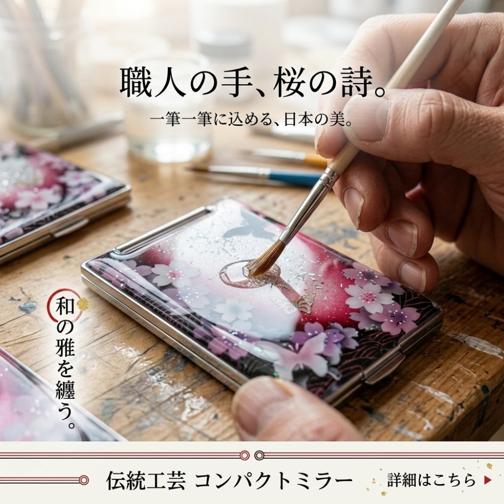 コンパクトミラー『地』名入れ 送料無料 和柄 和風 和モダン 和雑貨 和小物 手鏡 折りたたみ 桜 伝統工芸 職人 手作り ハンドメイド 記念日 プレゼント ギフト