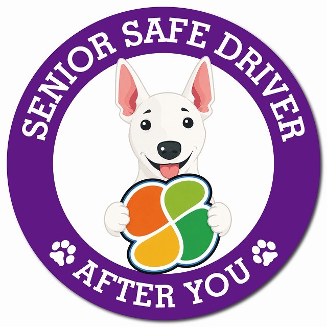 カーサイン 高齢者マーク SENIOR SAFE DRIVER ミニチュアブルテリア マグネット 強力 直径13cm 肉球 日本製 車 ステッカー