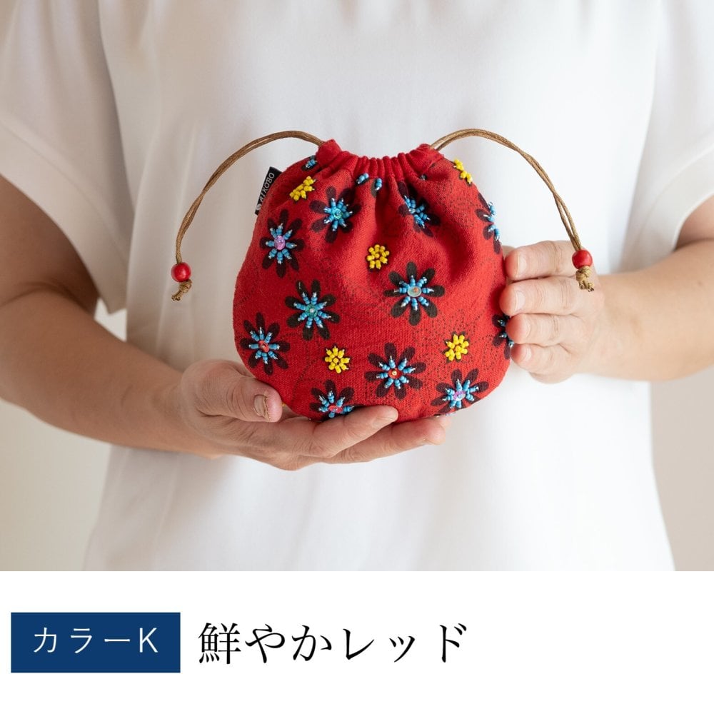 開運 ビーズ 鮮やか 巾着袋 (221M) コットン レディース 母 プレゼント 母の日 敬老の日 おばあちゃん お母さん 誕生日プレゼント 祖母 バースデー 誕生日 ギフト 母親 贈り物 ポーチ 巾着 化粧ポーチ 携帯 和 小物 雑貨 妻 藍染 藍染め メール便送料無料