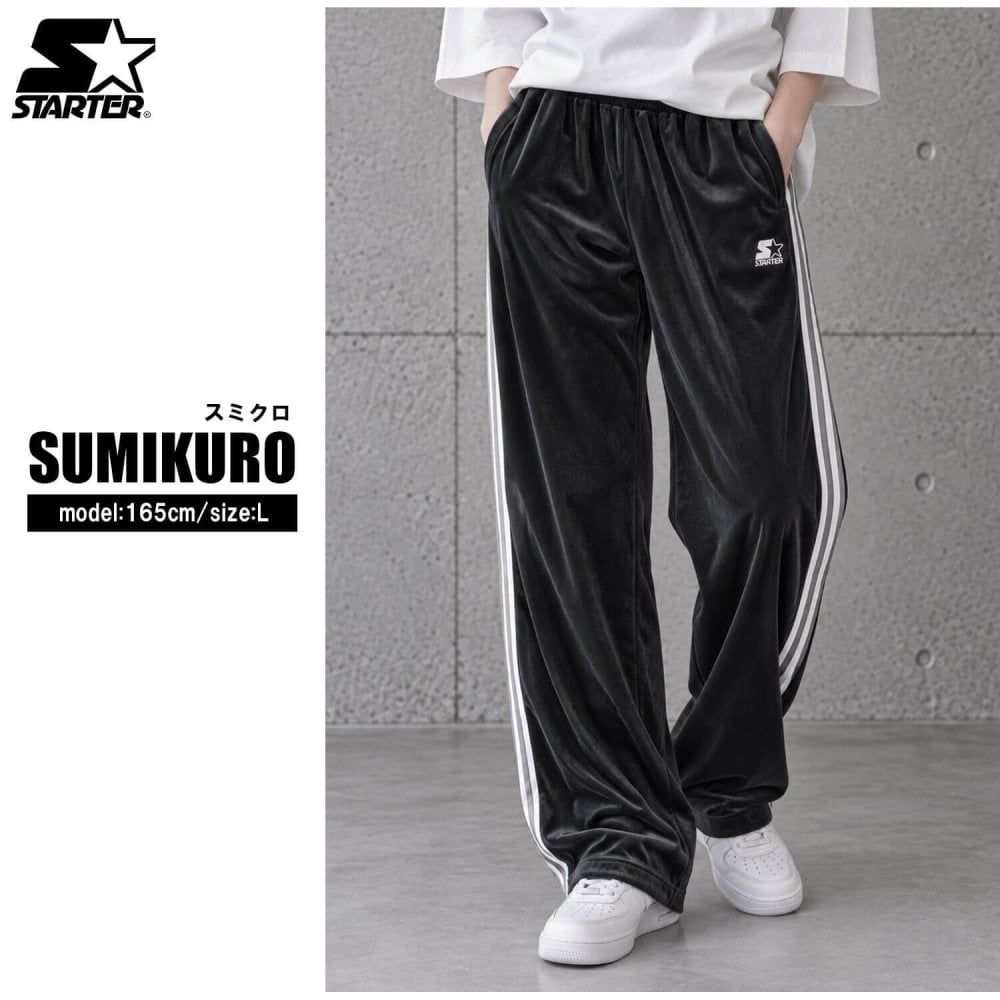 STARTER スターター ベロアパンツ トラックパンツ レディース メンズ sbm-6262 ワイド ストレート ジャージ ブランド ロゴ 刺繍  オーバーサイズ ゆったり Y2K ストリート ヒップホップ ダンス M L XL 2026FW Karlas