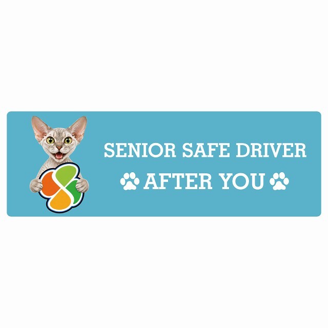 カーサイン 高齢者マーク SENIOR SAFE DRIVER デボンレックス ステッカー シール 長方形 15x5cm 肉球 日本製 車