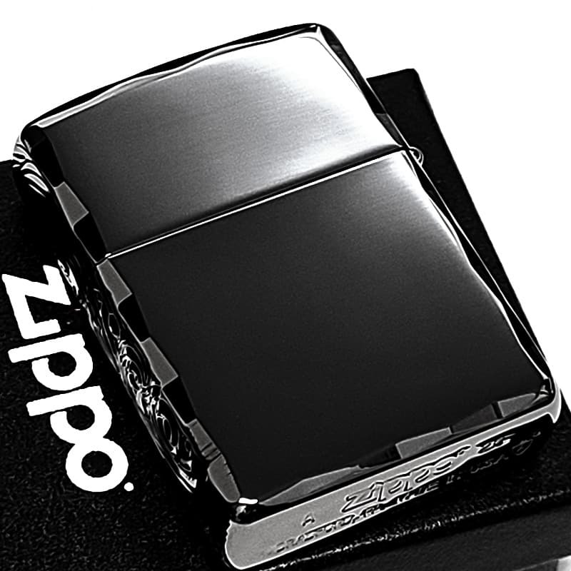 ZIPPO アーマー 三面彫刻 ストリームエングレーブ ブラックニッケルミラー ジッポ ライター 両面加工 シャインレイカット アラベスク 黒 おしゃれ 重厚 高級 メンズ かっこいい ギフト プレゼント