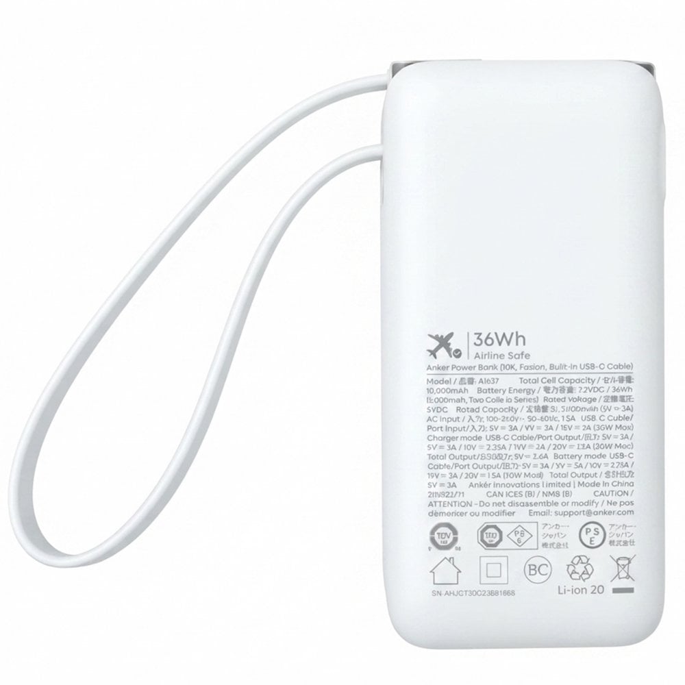 Anker Power Bank A1637 10000mAh Fusion モバイルバッテリー 最大30W USB-Cケーブル内蔵 コンセントプラグ搭載 ギフト 彼氏 誕生日 ガジェット プレゼント 
