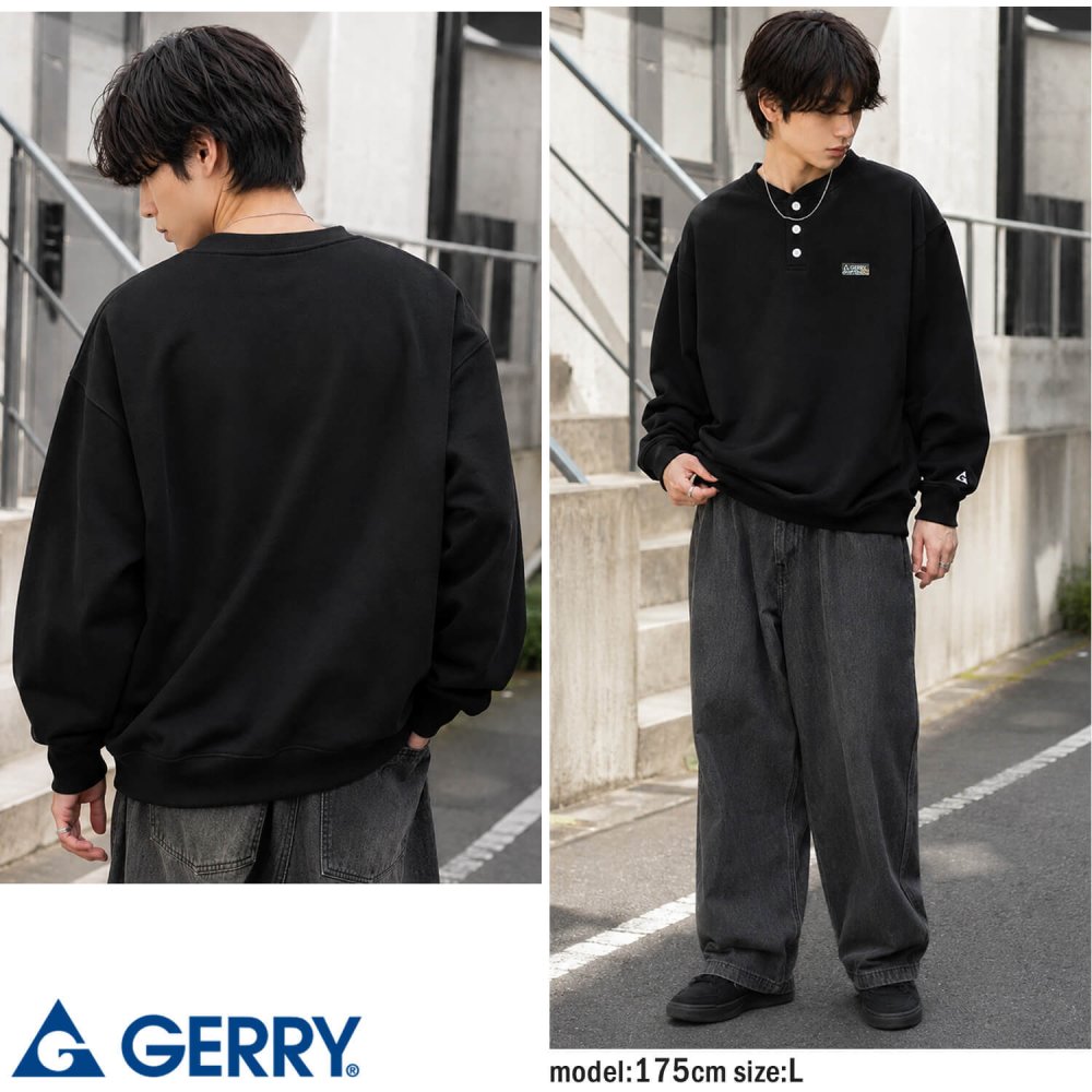 【予約】GERRY ジェリー スウェット ヘンリーネック メンズ レディース gea-m0033 裏起毛 トレーナー 長袖 織りネーム 刺繍 防寒 ビッグシルエット オーバーサイズ アメカジ アウトドア ストリート カジュアル M L XL 2026FW Karlas 別注