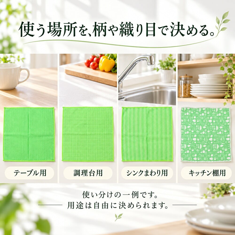 キッチンクロス 4枚セット 大判 30×30cm キッチンタオル 水切りタオル ふきん 吸水 食器拭き 台拭き おしゃれ くすみカラー グリーン まとめ買い