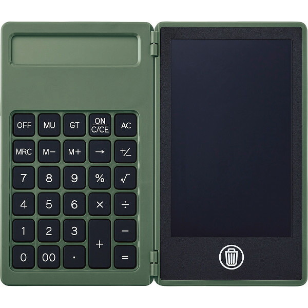 【直送】電卓付き電子メモ 4.4インチ オリーブ [26-0604-098] 0057-02 専用タッチペン付き 折りたたみ式 電子メモパッド デジタルメモ 持ち運び便利 プレゼント ギフト