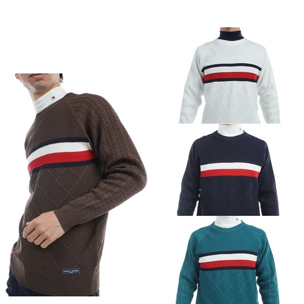 トミーヒルフィガー ゴルフ メンズ シグネチャーストライプ クルーネックセーター TOMMY HILFIGER GOLF THMA473 秋冬モデル お誕生日祝い お祝い 記念品 お父さん 父の日 彼氏 男性 30代 40代 50代 60代  還暦祝い 敬老の日 人気プレゼント プレゼント