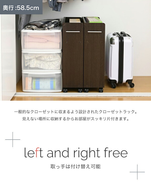 ラック クローゼット 収納 2個セット 幅19.5奥行58 .5 キャスター付き スリム 押し入れ収納 本棚 ワゴン 隙間 棚 漫画 CD DVD スライド シンプル コミック 新生活