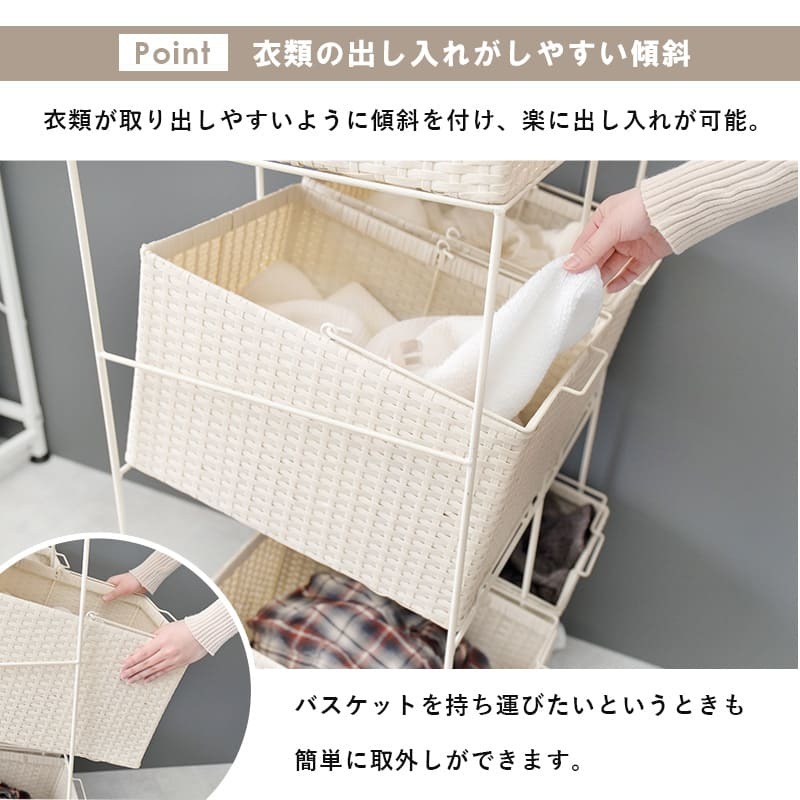 ラック ランドリー 3段 幅56cm カゴ 洗濯かご 4個つき 洗濯機 収納 おしゃれ スリム 縦型 洗濯機収納 ランドリー収納 ホワイト グレー 収納棚 洗濯物 洗面所 脱衣所 新生活
