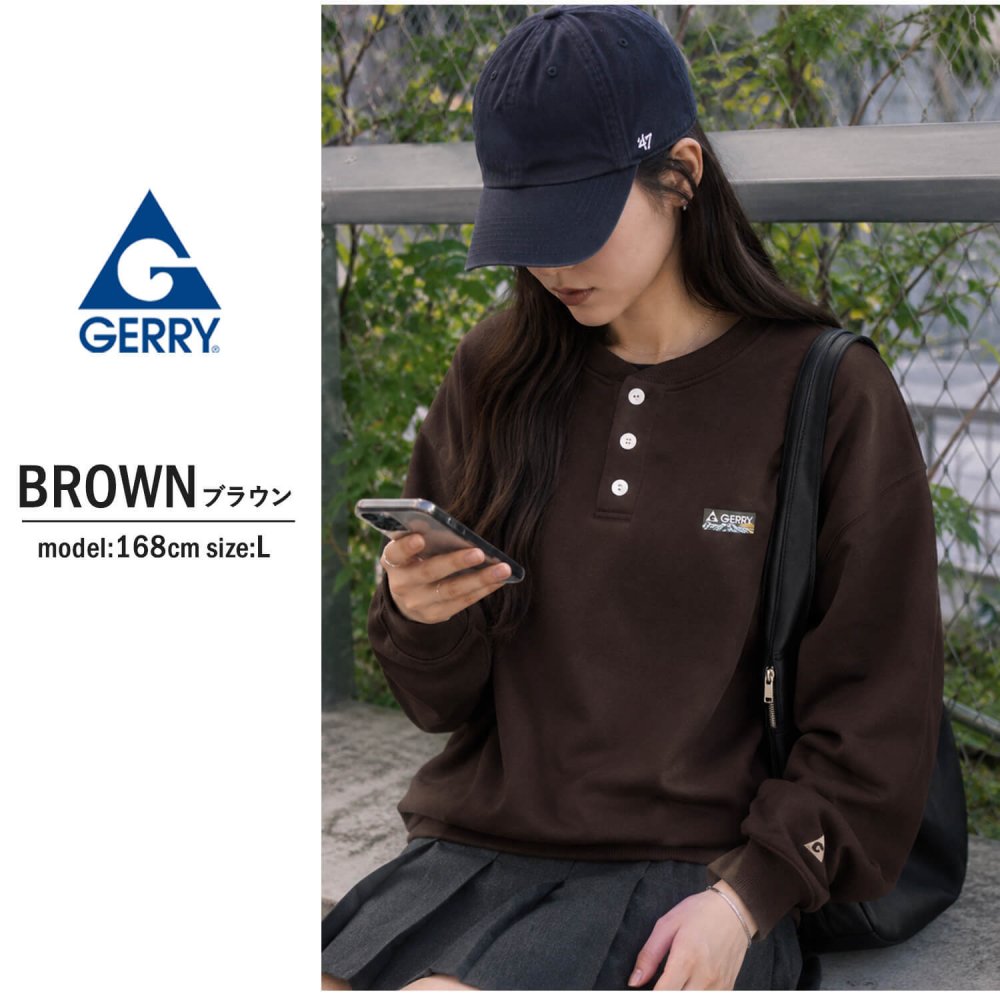【予約】GERRY ジェリー スウェット ヘンリーネック レディース メンズ gea-m0033 裏起毛 トレーナー 長袖 織りネーム 刺繍 防寒 ビッグシルエット オーバーサイズ アメカジ アウトドア ストリート カジュアル M L XL 2026FW  別注