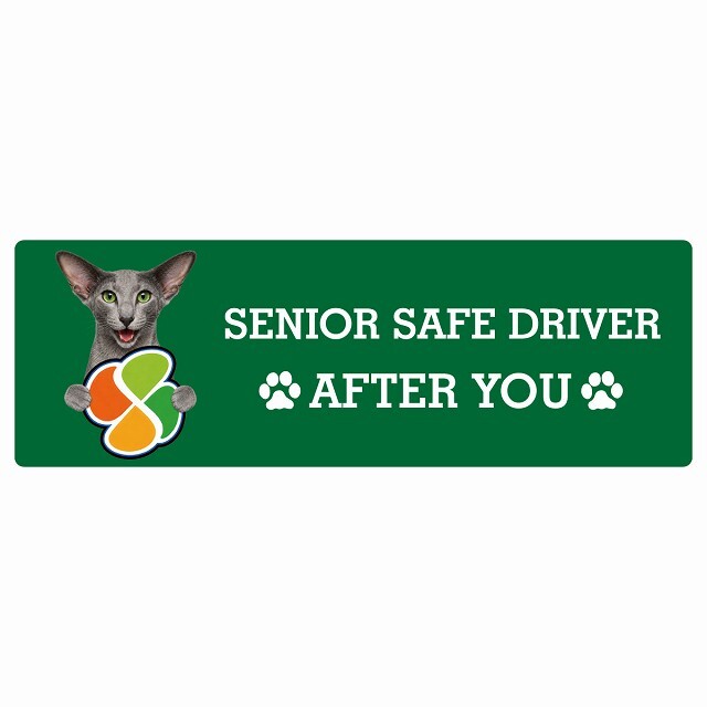 カーサイン 高齢者マーク SENIOR SAFE DRIVER オリエンタルショートヘア ステッカー シール 長方形 20x6.7cm 肉球 日本製 車
