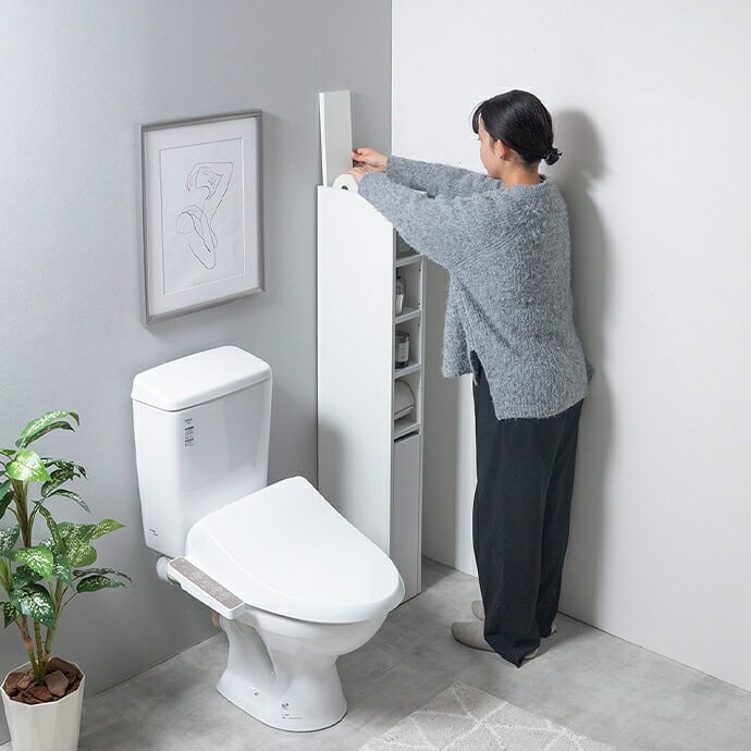 トイレ収納 スリム トイレ 薄型 15cm 引き出し付き すき間収納 トイレットペーパー 12ロール キャスター付き サニタリー 省スペース トイレブラシ収納 収納棚 コーナー ハイタイプ 幅15